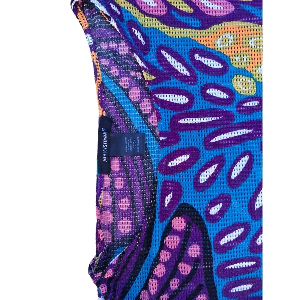 ASHLEY STEWART Plus Size 22 24 Floral Bright Vibrant Abstract Mesh maStretch Top - Picture 3 of 4